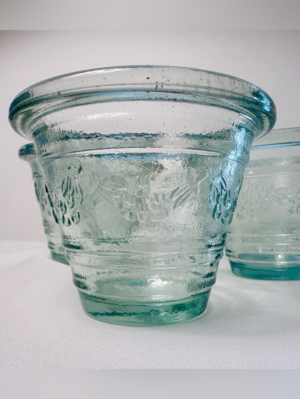 Vintage Handblown Recycled Art Glass Set of 3 Floral Swag Design Planters